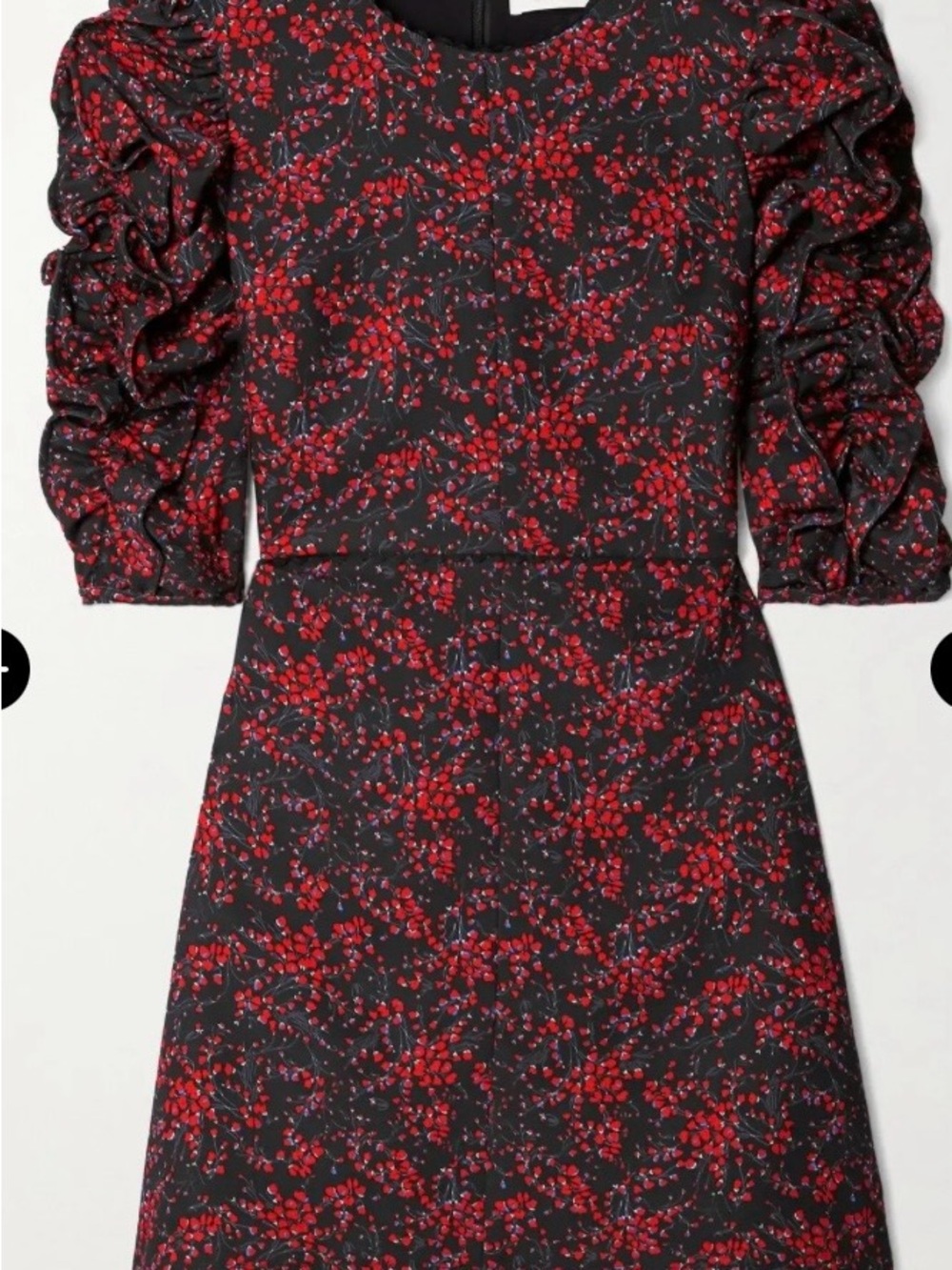 See By Chloe Black Dress with Red Floral Print and Ruffle Sleeves